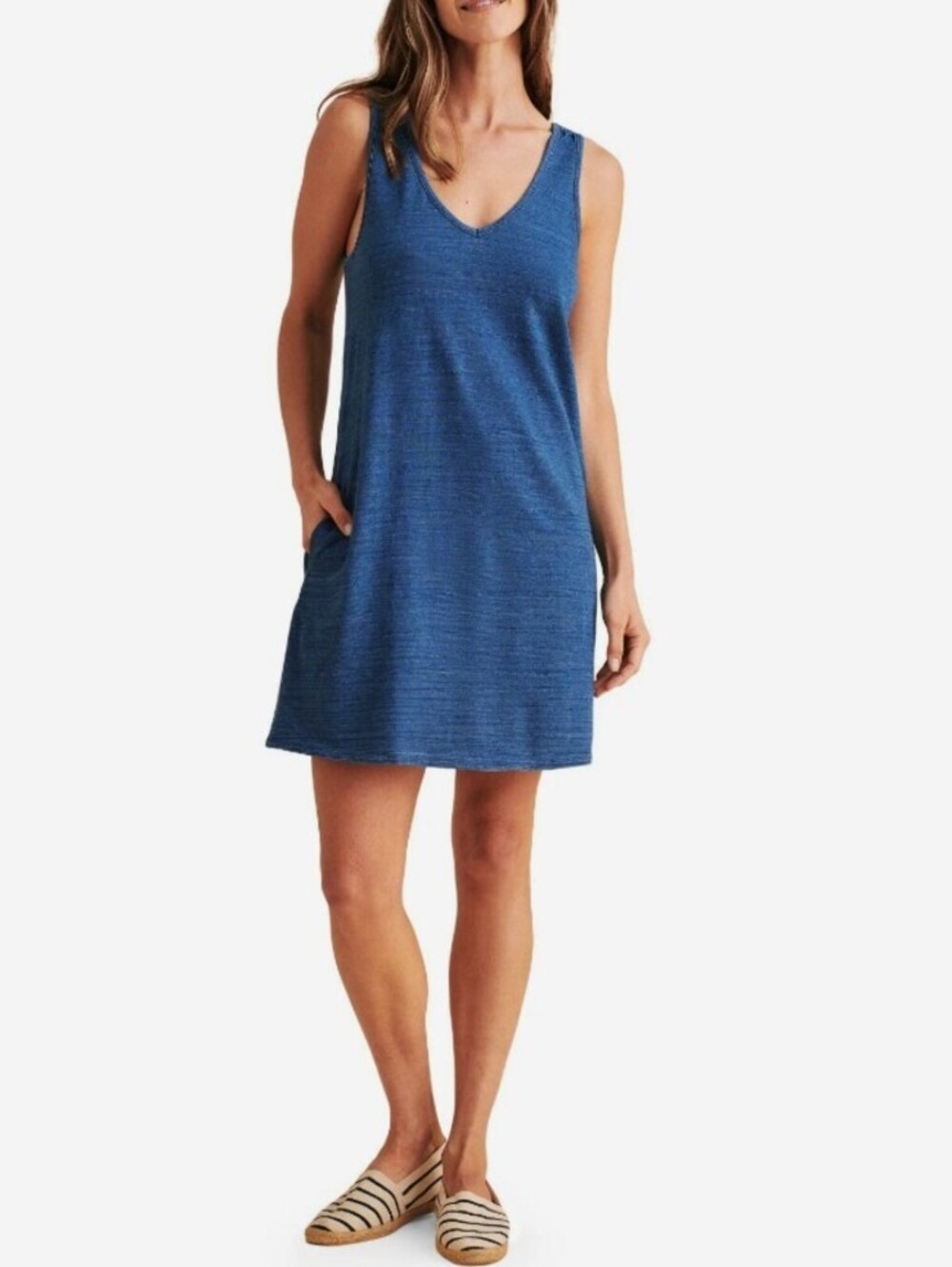 Faherty Indigo Georgia Dyed 100% Cotton Sleeveless Pocket Dress - Size - Small